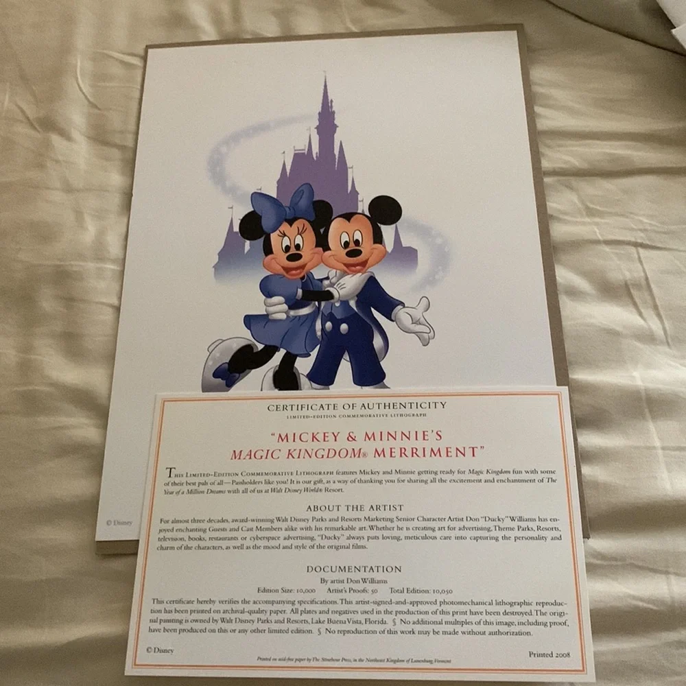 Limited Edition 2008 “Mickey, Minnie, Goofy, Donald and Pluto Lithographs NWOT - Picture 3 of 12